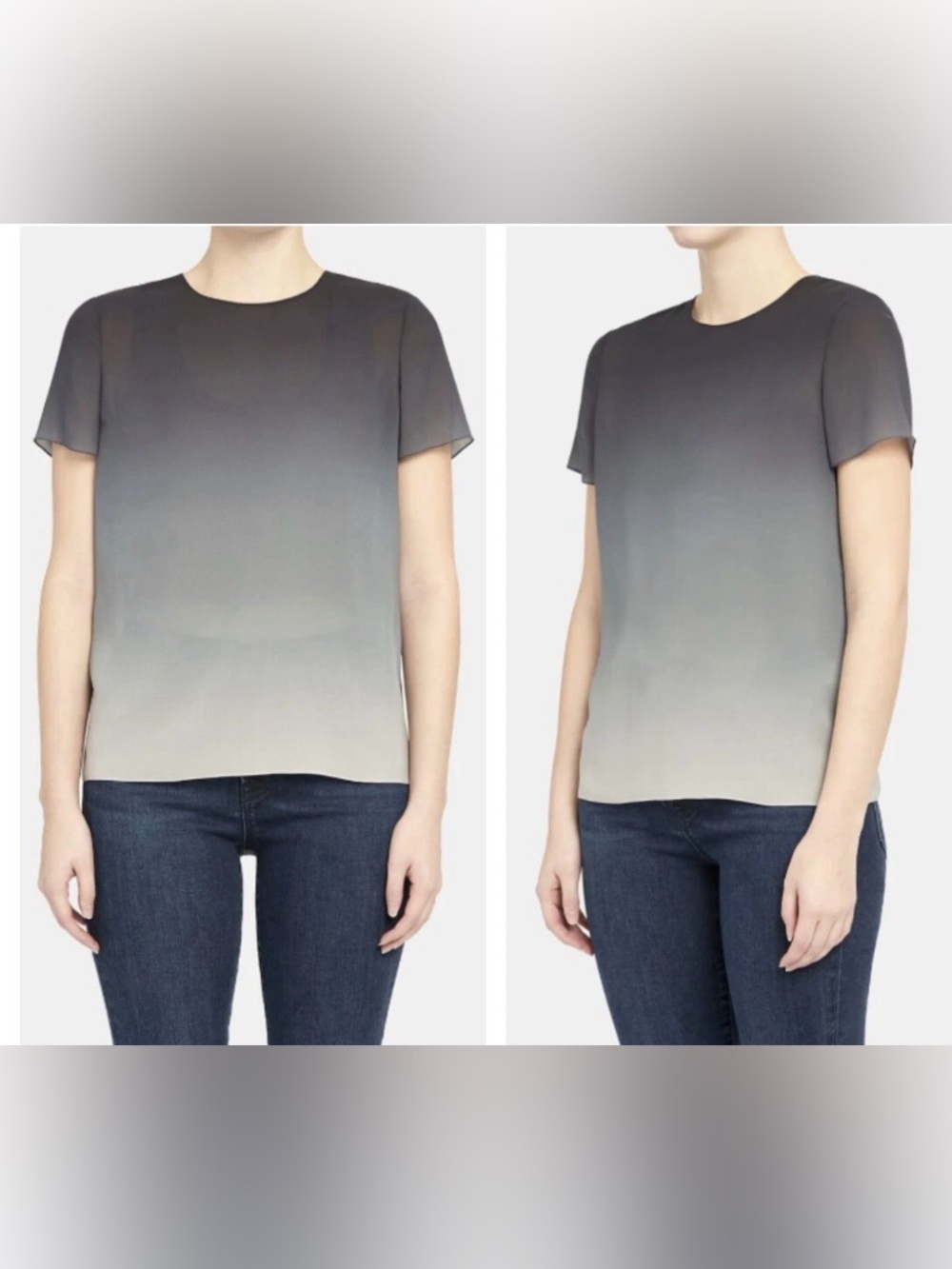 Theory Silk Gray Ombre Classic Short Sleeves Blouse Medium